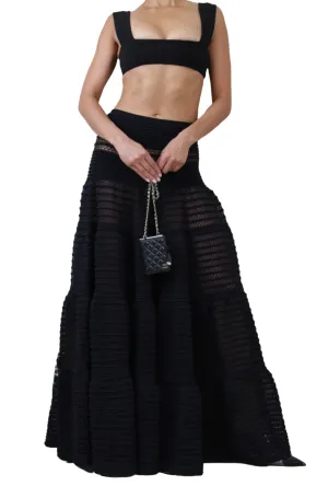Knit Tiered Black Maxi Skirt