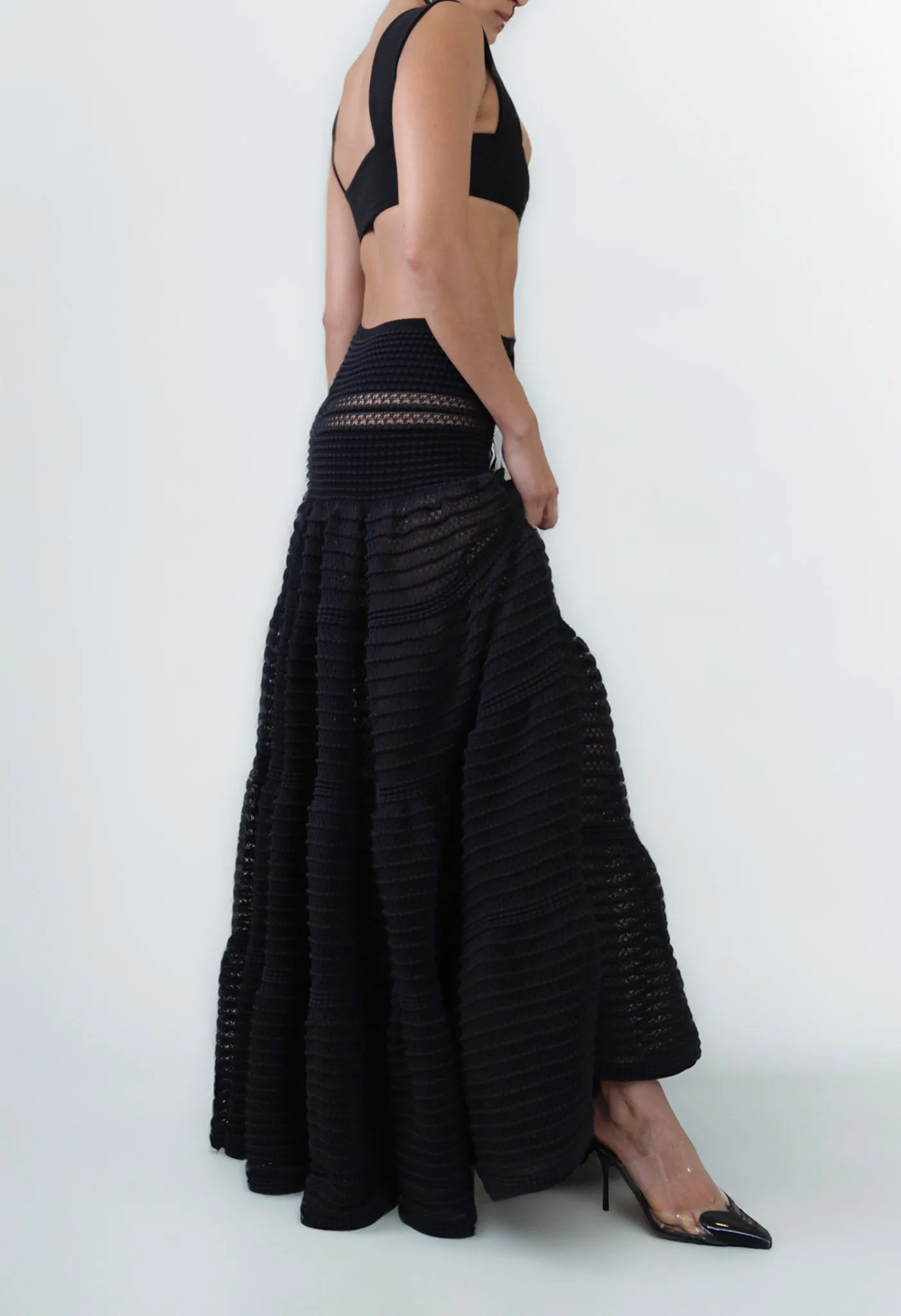 Knit Tiered Black Maxi Skirt