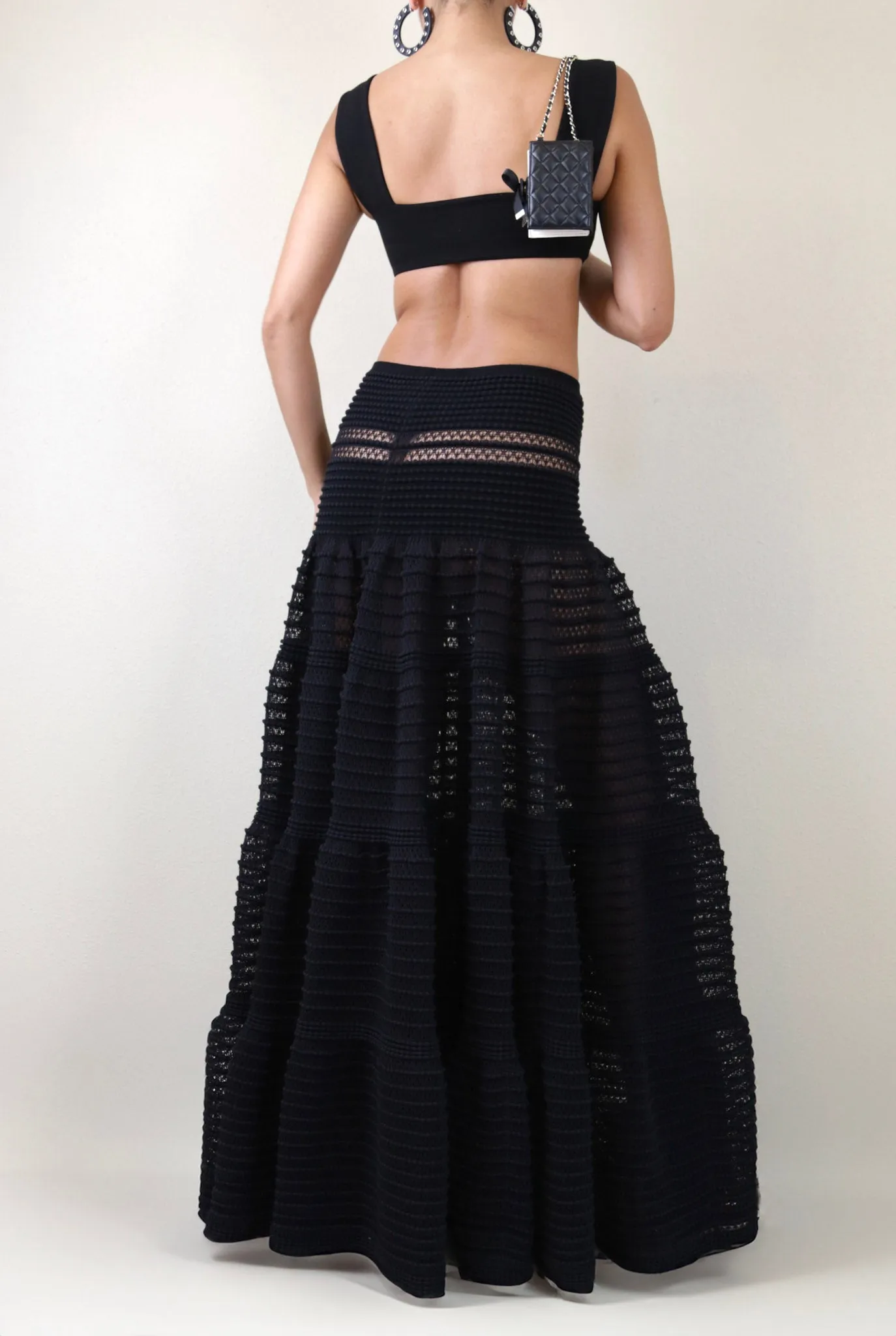 Knit Tiered Black Maxi Skirt