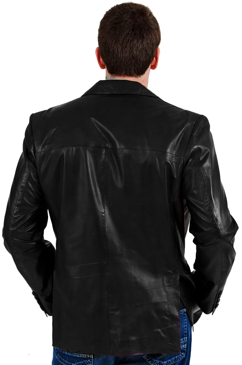 Leather Jackets Hub Mens Genuine Lambskin Leather Coat (Black, Blazer Jacket) - 1501830