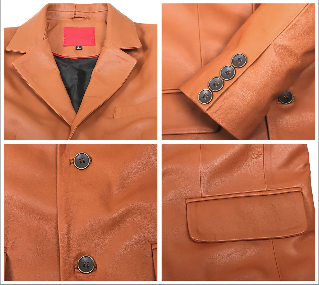 Leather Jackets Hub Mens Genuine Lambskin Leather Coat (Black, Blazer Jacket) - 1501830