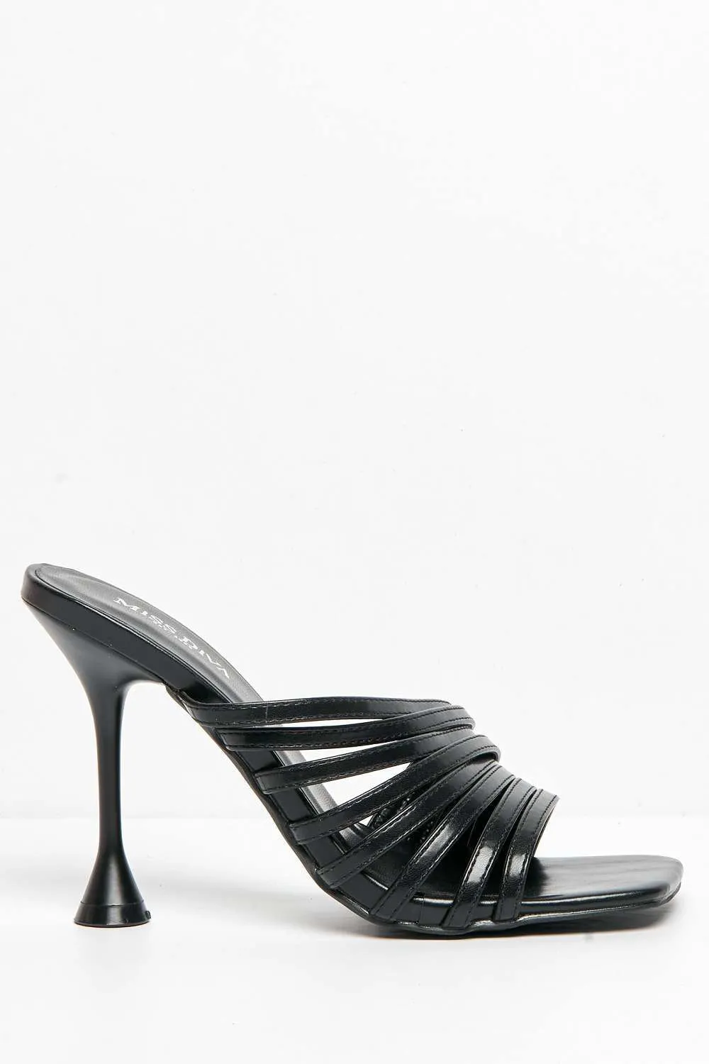 Leeza Square Toe Heeled Mules in Black Matt