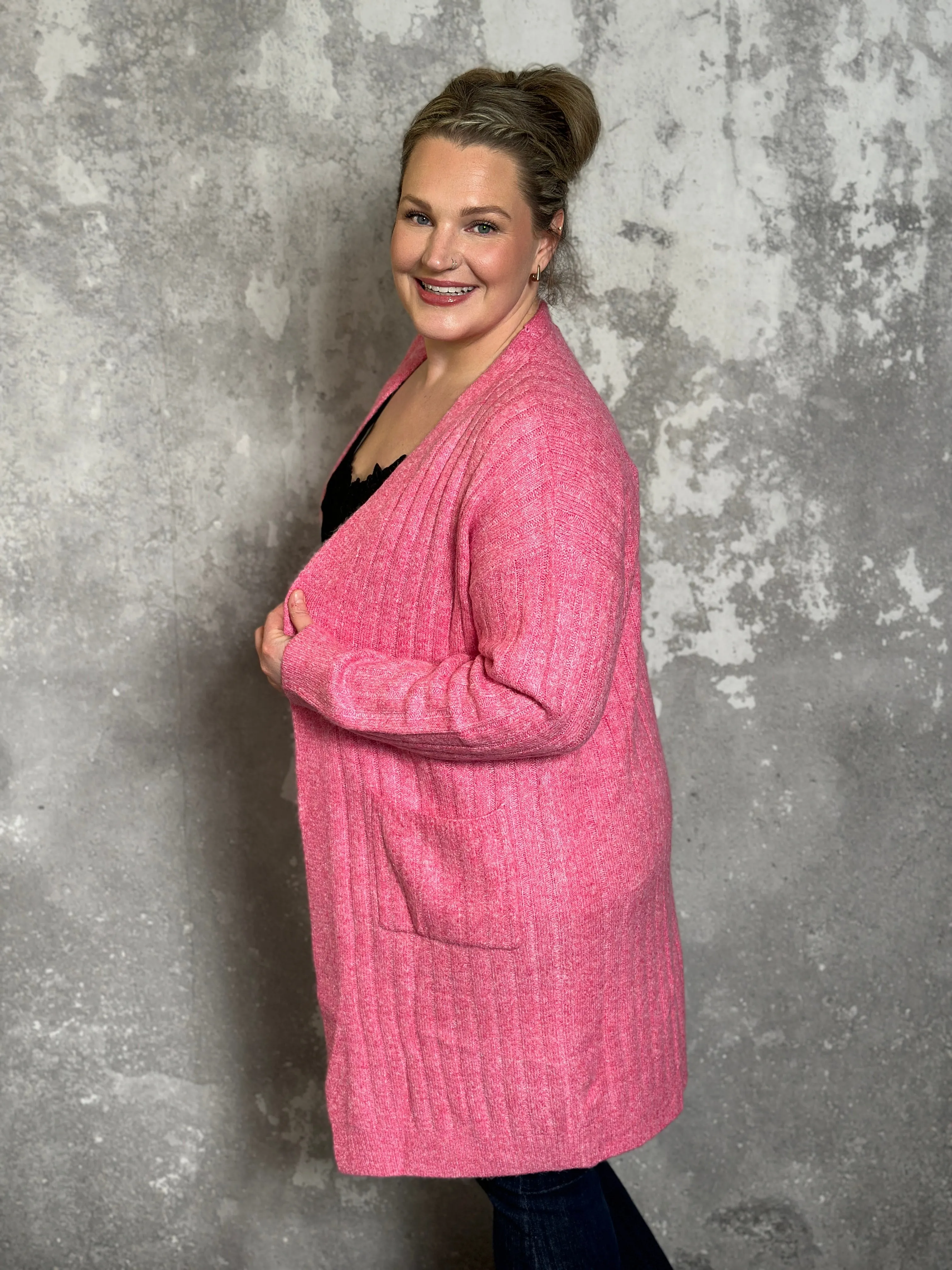 Long Pink Cardigan (Small - 3X)