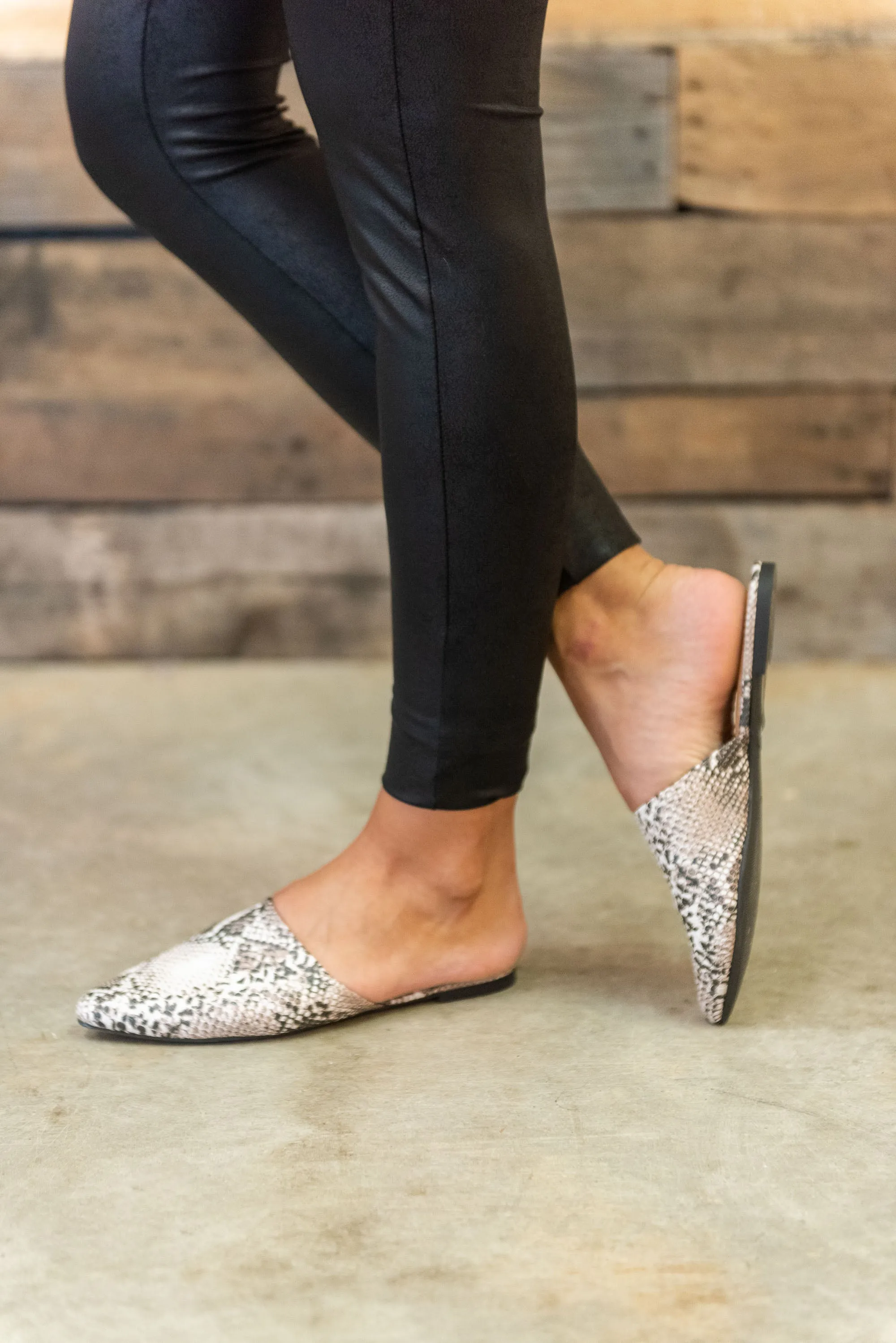 Making Moves Stone Gray Snake Flat Mules