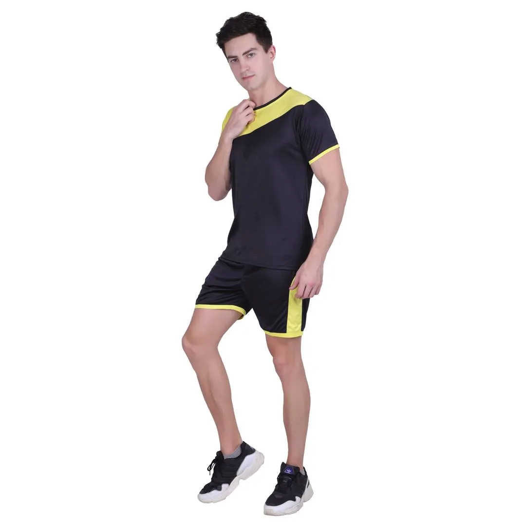 Men Multicoloured Polyester Self Pattern Regular Fit Sports Tees & Shorts