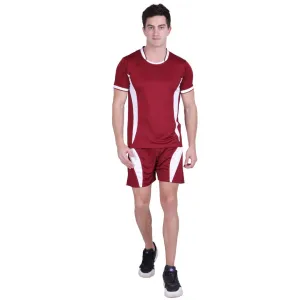 Men Red Polyester Self Pattern Regular Fit Sports Tees & Shorts