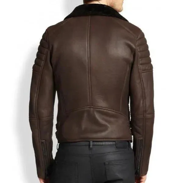 Men's Black Faux Shearling Cafe Bomber Leather Jacket