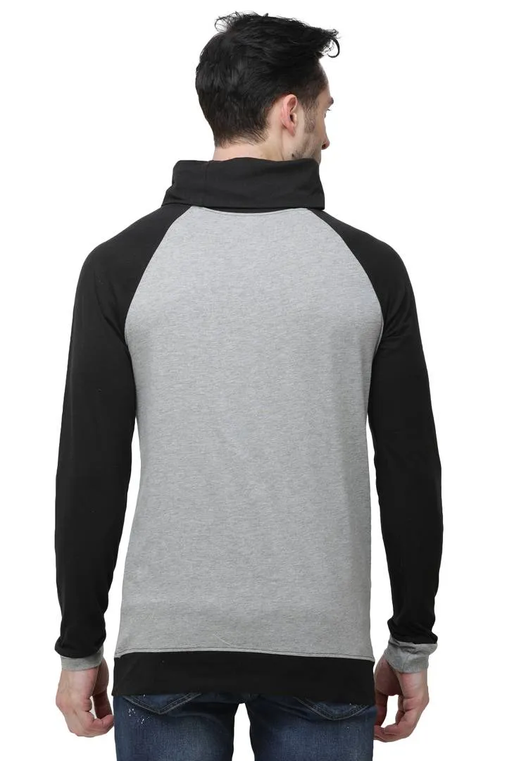 Men's Grey Cotton Blend Self Pattern High Neck Tees