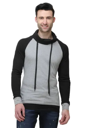 Men's Grey Cotton Blend Self Pattern High Neck Tees