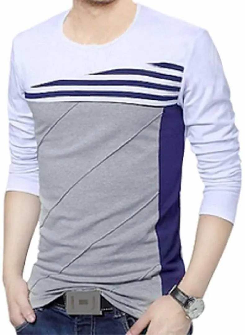 Men's Multicoloured Cotton Self Pattern Round Neck Tees