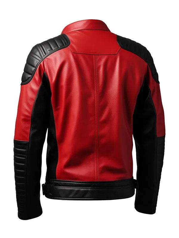 Men’s Red And Black Biker Leather Jacket