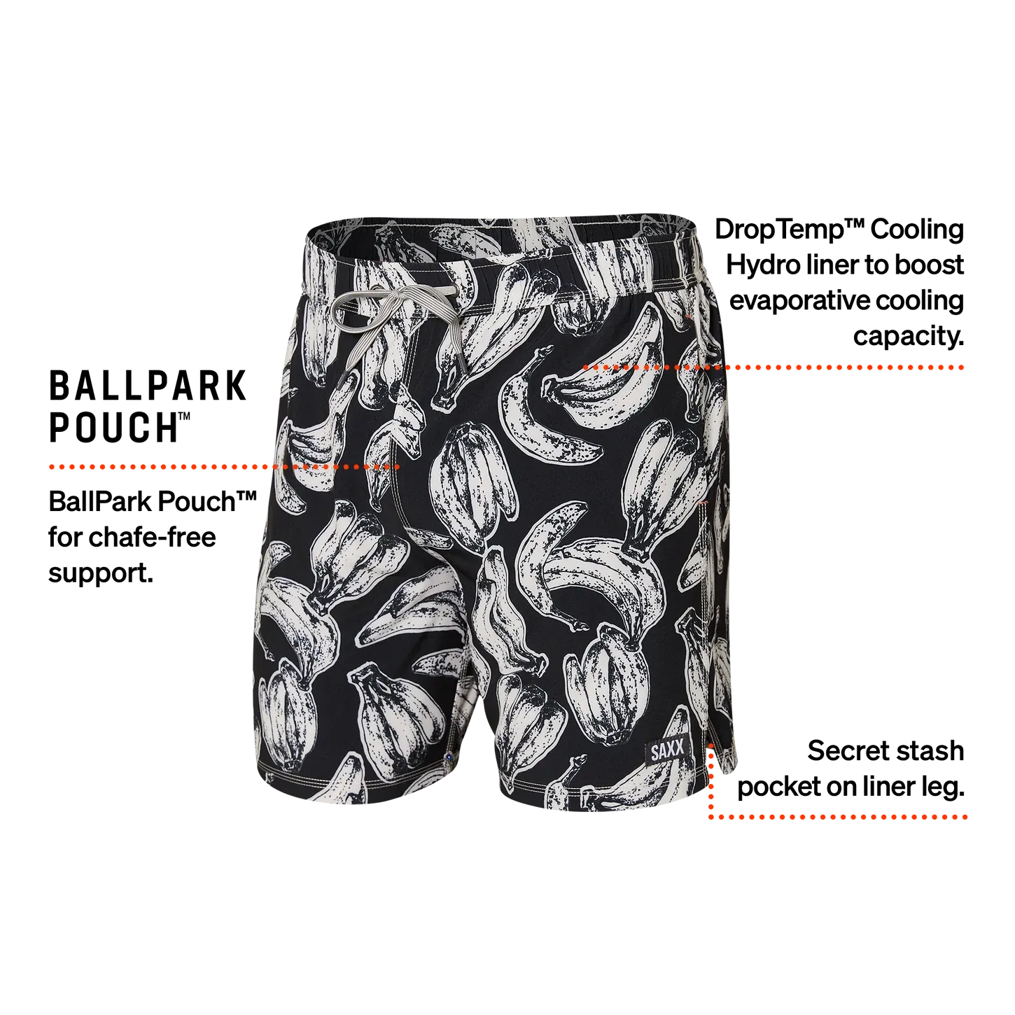 Men's SAXX Oh Buoy Swim Shorts 7" Pattern: Banana Bunch-Black