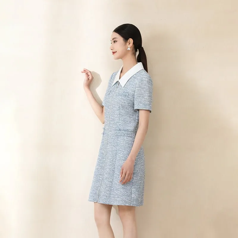 Mist Blue V Neck Midi Dress