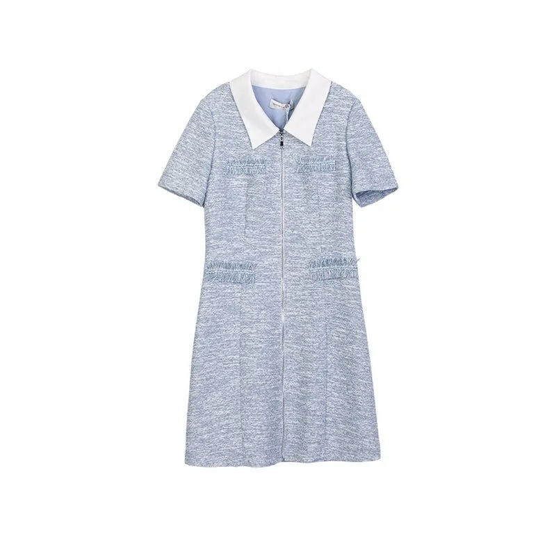 Mist Blue V Neck Midi Dress