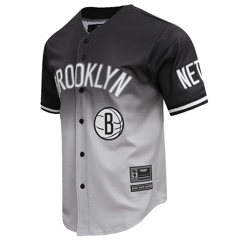 NBA BROOKLYN NETS TEAM MEN'S MESH BUTTON DOWN SHIRT (BLACK/GRAY)