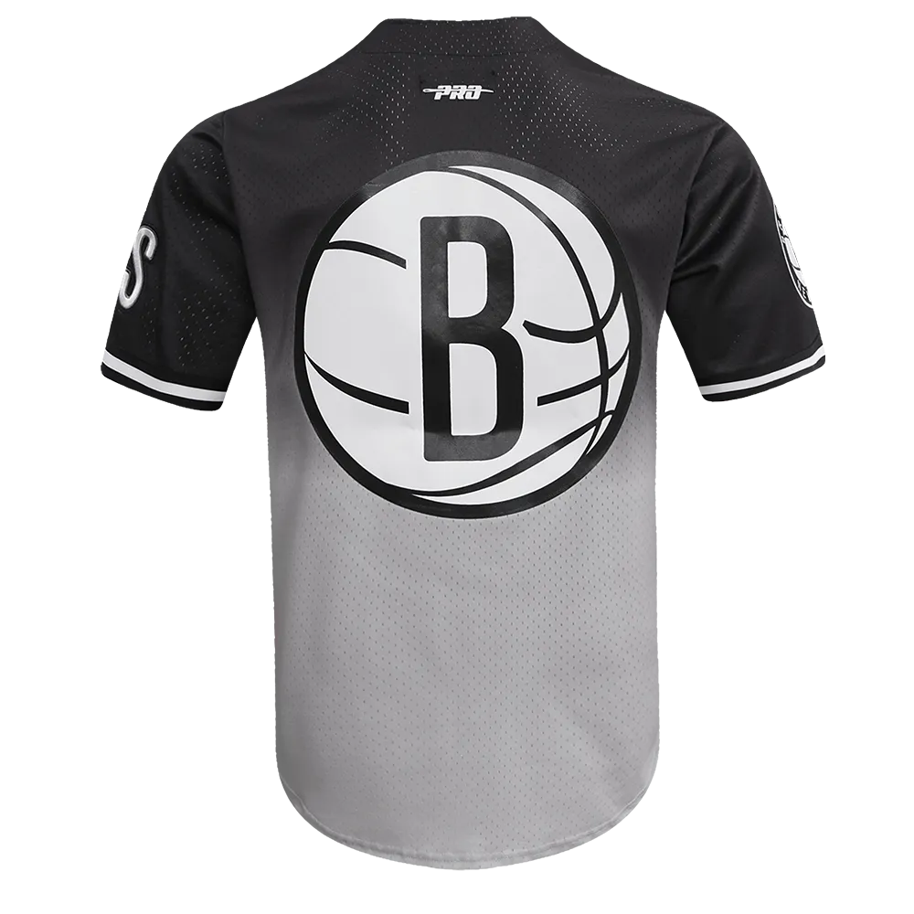 NBA BROOKLYN NETS TEAM MEN'S MESH BUTTON DOWN SHIRT (BLACK/GRAY)