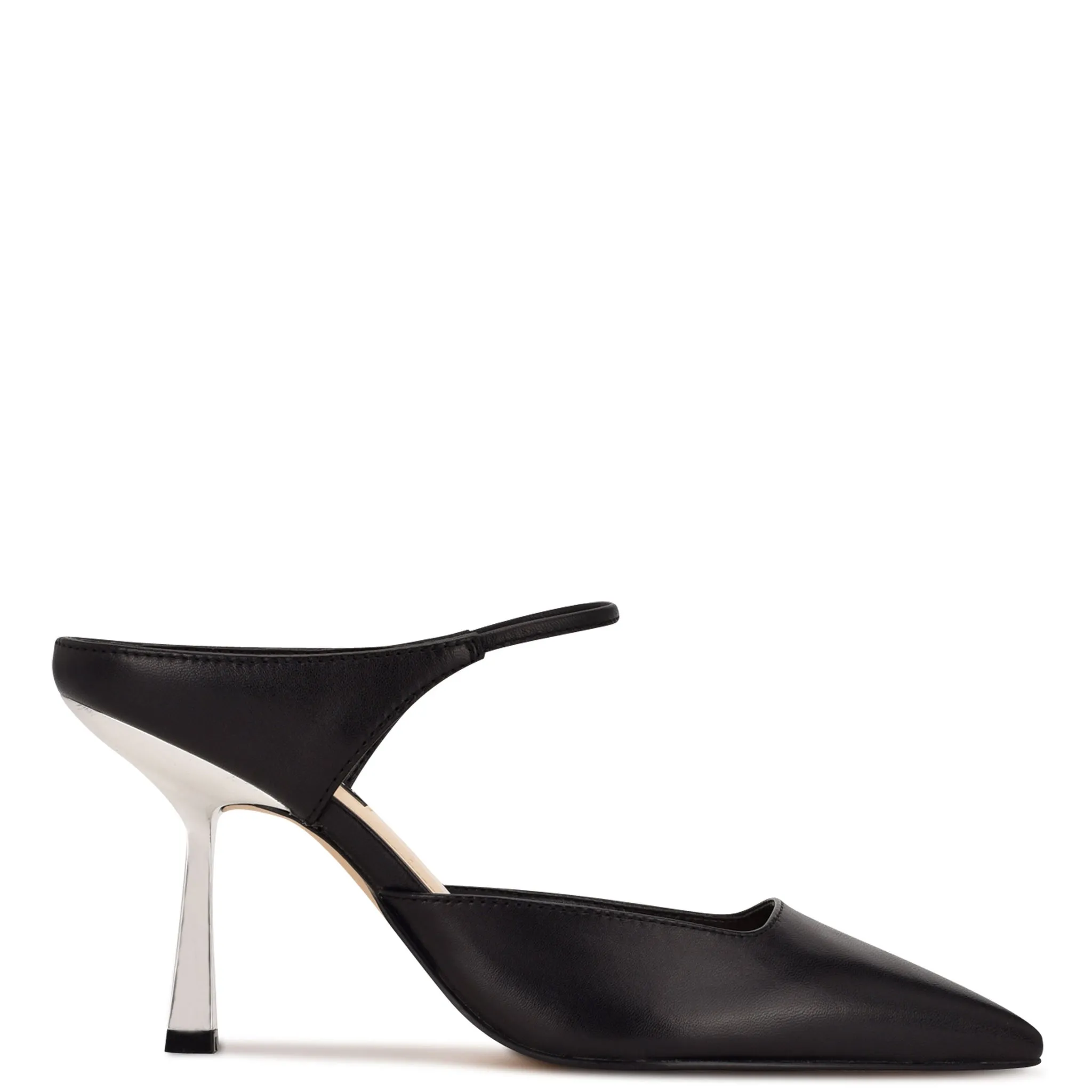Nine West Madys Black Slip On Pointed Closed Toe Metallic Detailed Heeled Sandal