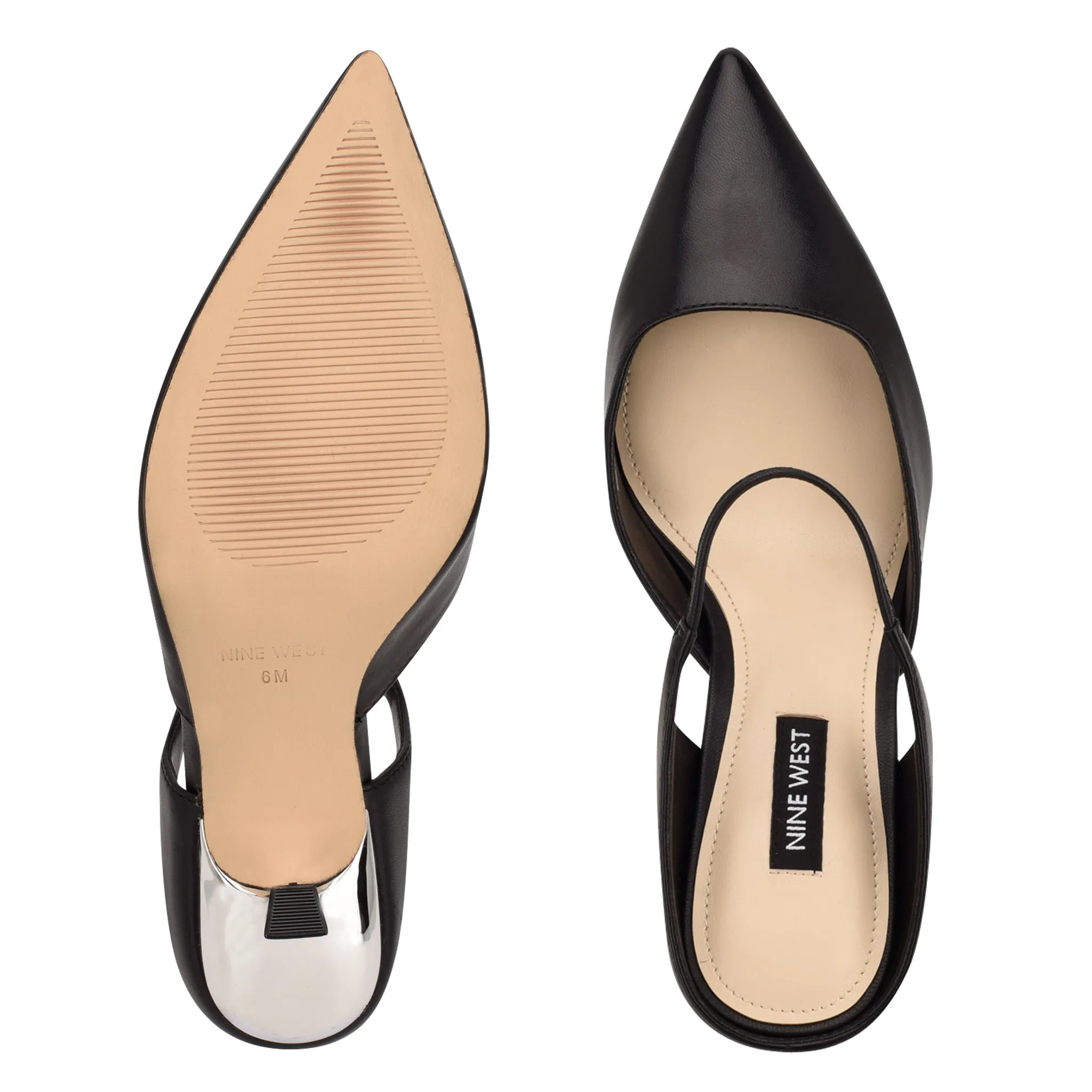 Nine West Madys Black Slip On Pointed Closed Toe Metallic Detailed Heeled Sandal