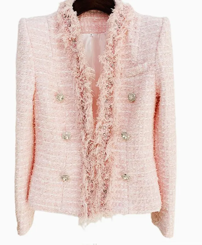 Ophelia Pink Tweed Blazer with Chrystal Buttons-( Special Order)