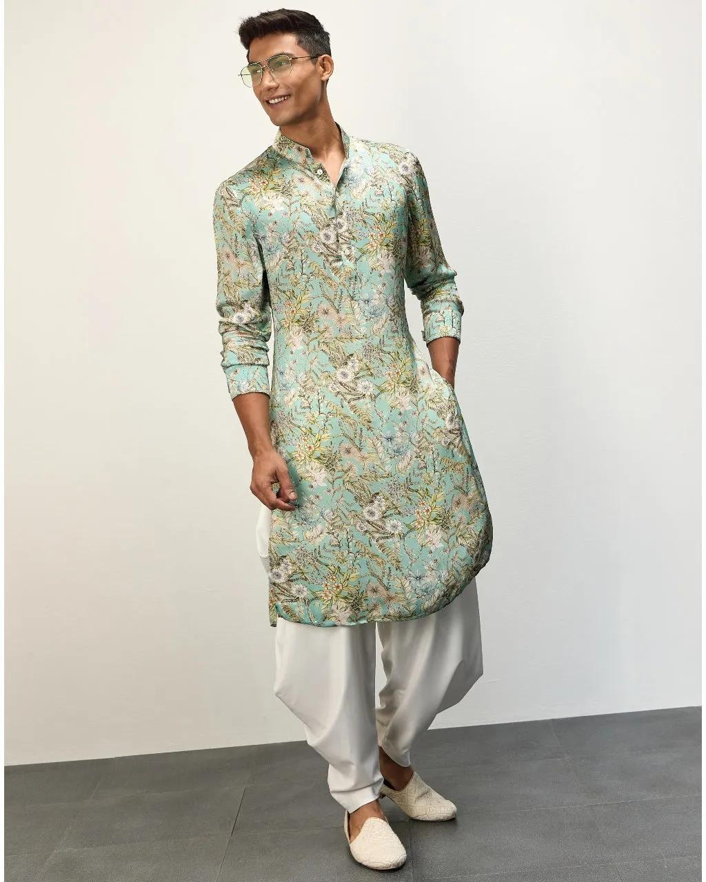 Pastel Blue Printed Kurta Set