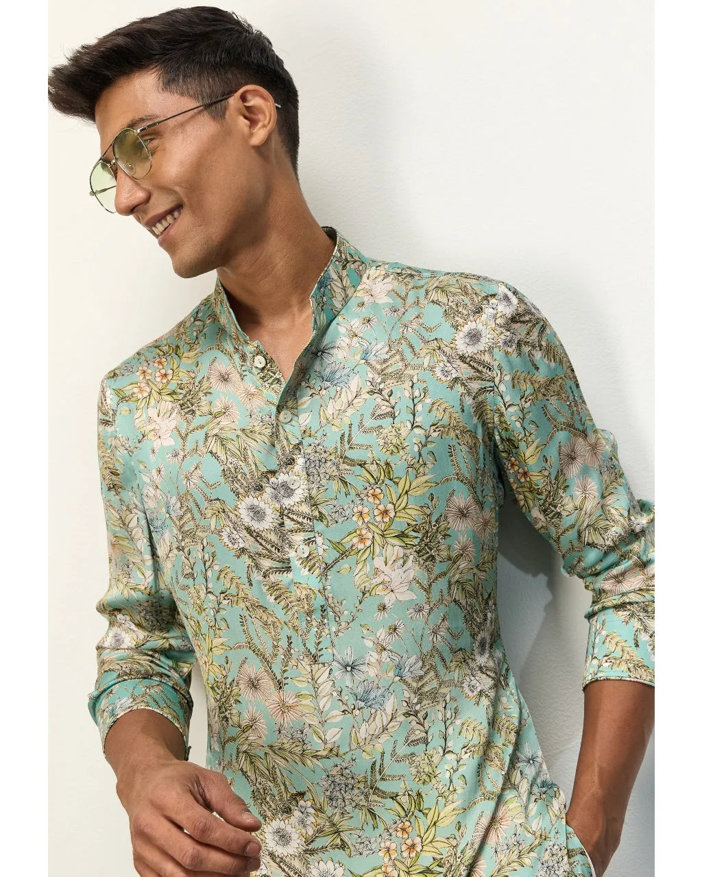 Pastel Blue Printed Kurta Set