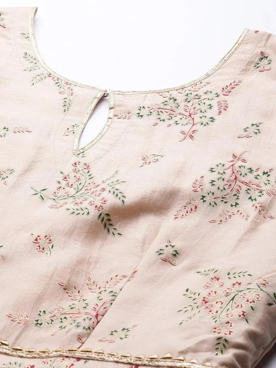 Peach Printed Silk Blend Dress With Dupatta