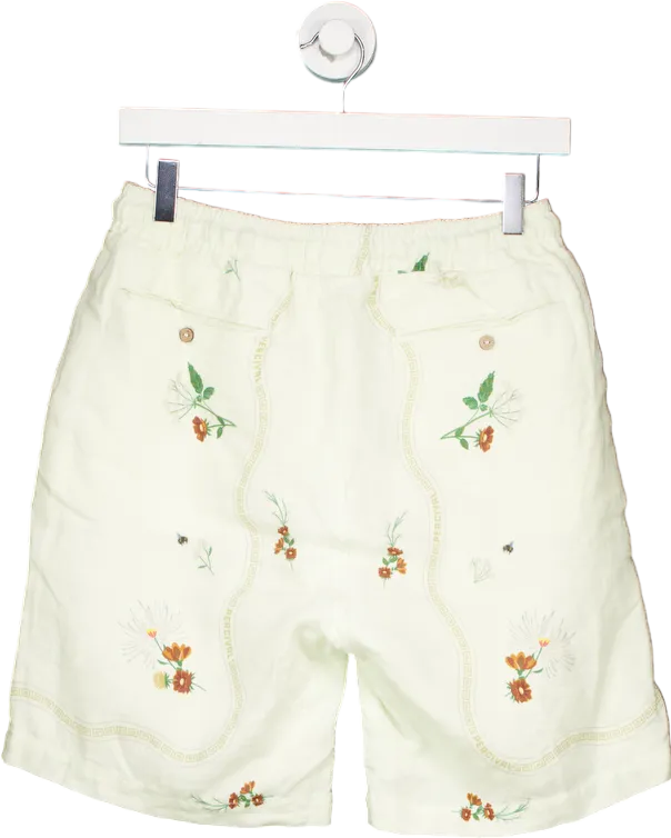 Percival Off-White Embroidered Linen Shorts UK 30