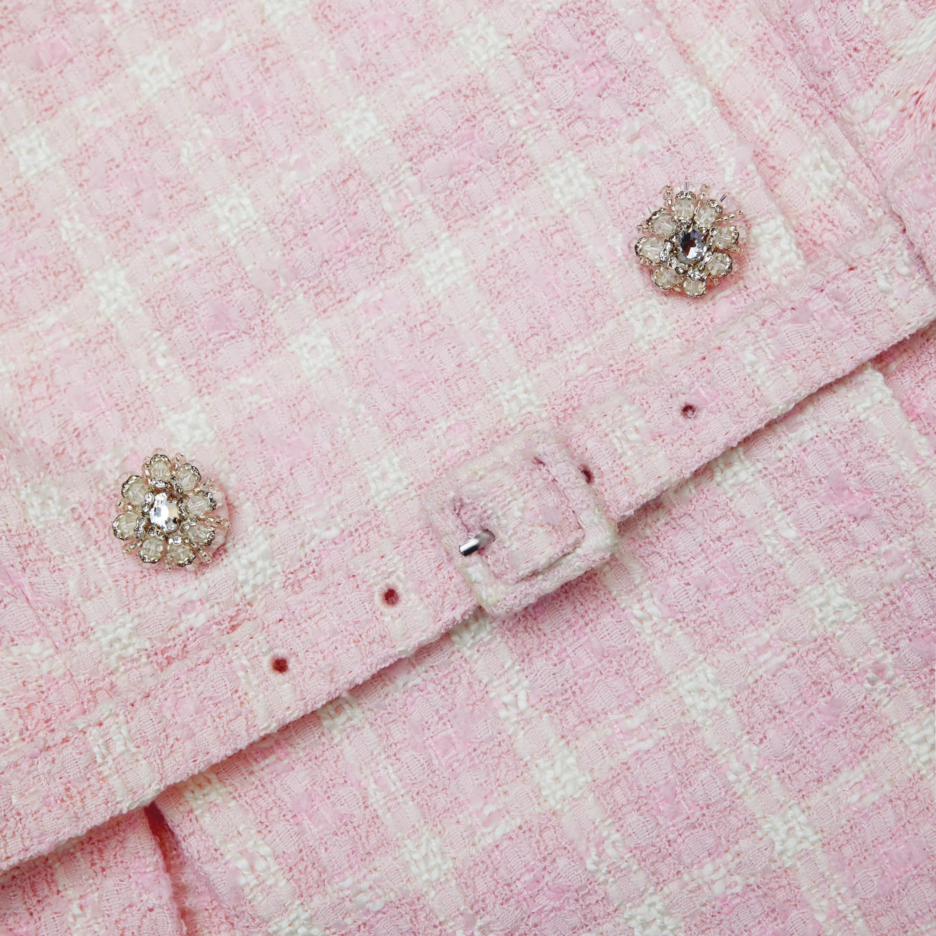 Pink Boucle Off Shoulder Mini Dress