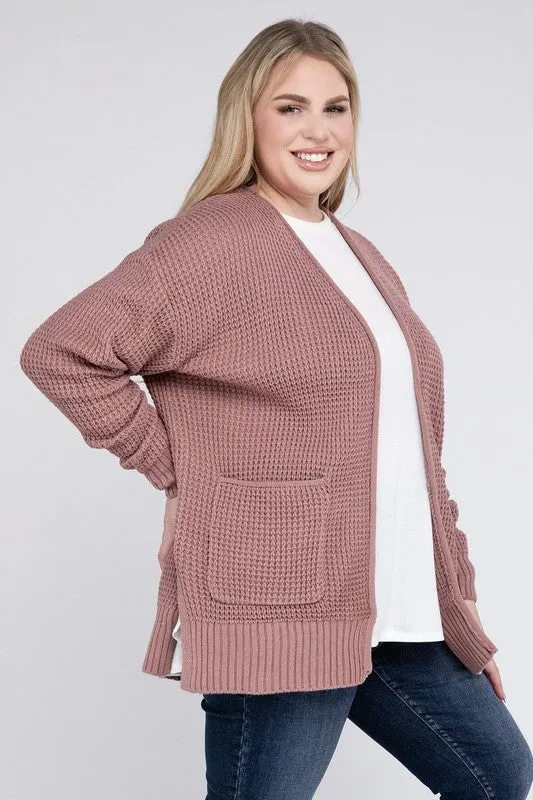 Plus Low Gauge Waffle Open Cardigan Sweater