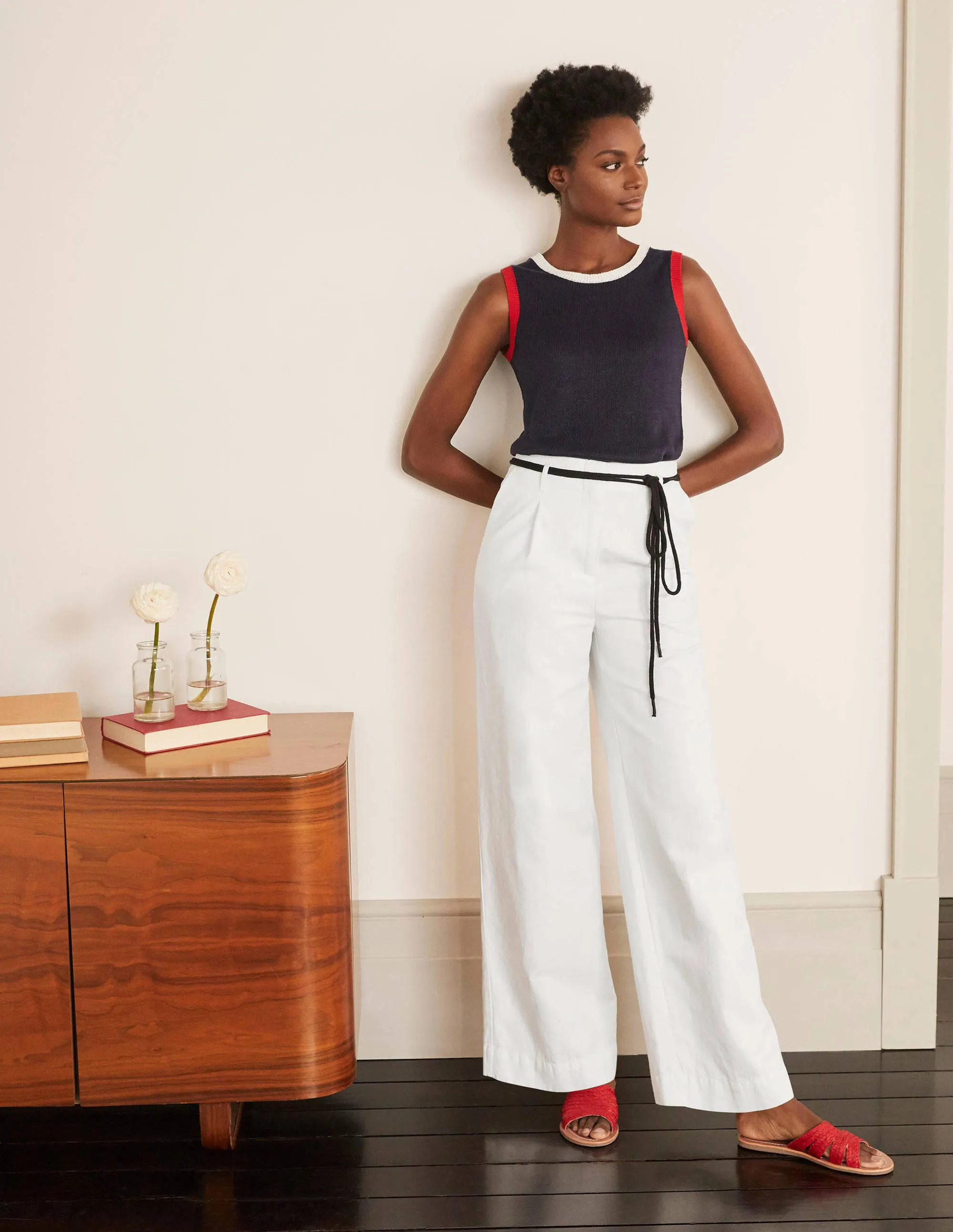 Portree Belted Trousers-White