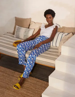 Printed Twill Trousers-Blue Wave, Lotus Vine