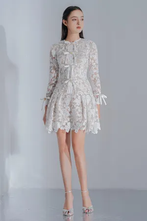Quinnley Drop Waist Round Neck Lace Mini Dress