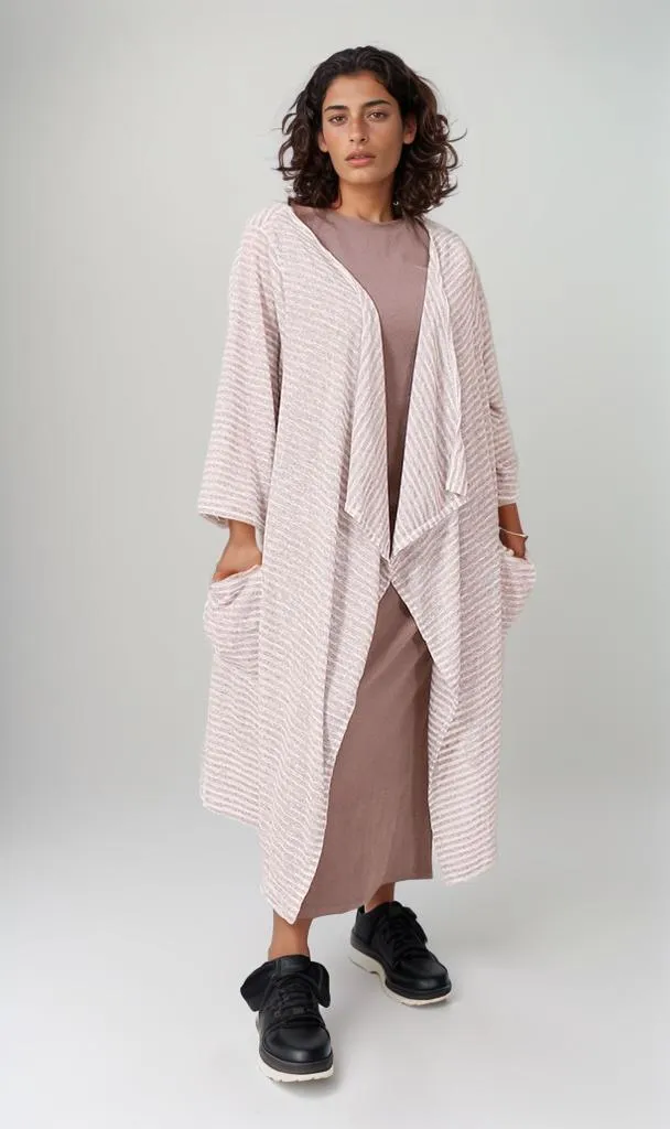 R207772 -Slub Jaquard Open Cardigan - Pink