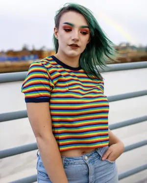 Rainbow Brights Repeat Striped Cropped T Shirt