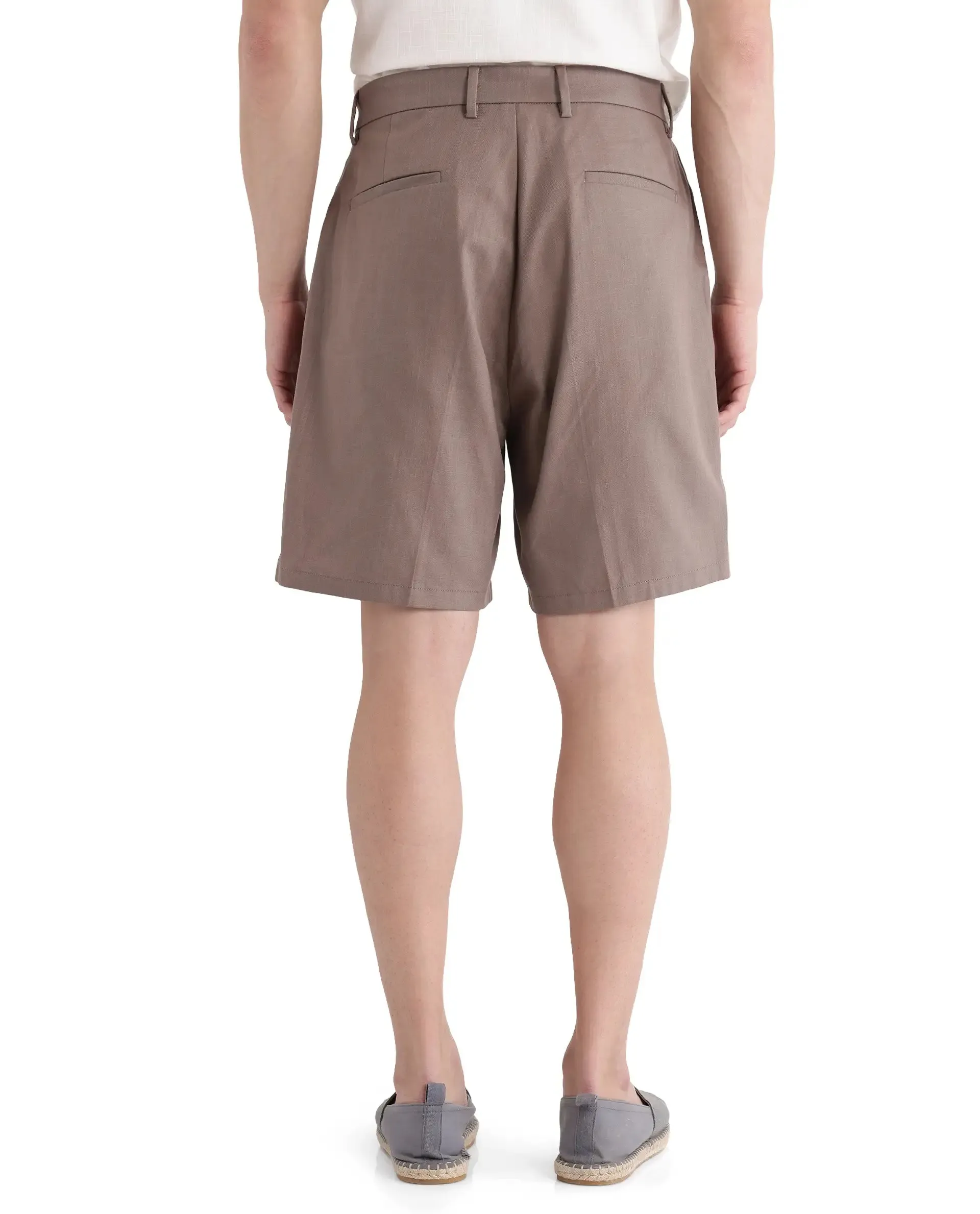 Rare Rabbit Men's Jarny-B Light Brown Button Closure Regular Fit Embroidered Shorts