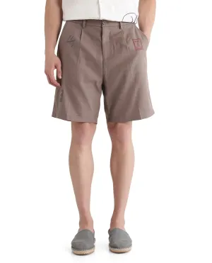 Rare Rabbit Men's Jarny-B Light Brown Button Closure Regular Fit Embroidered Shorts