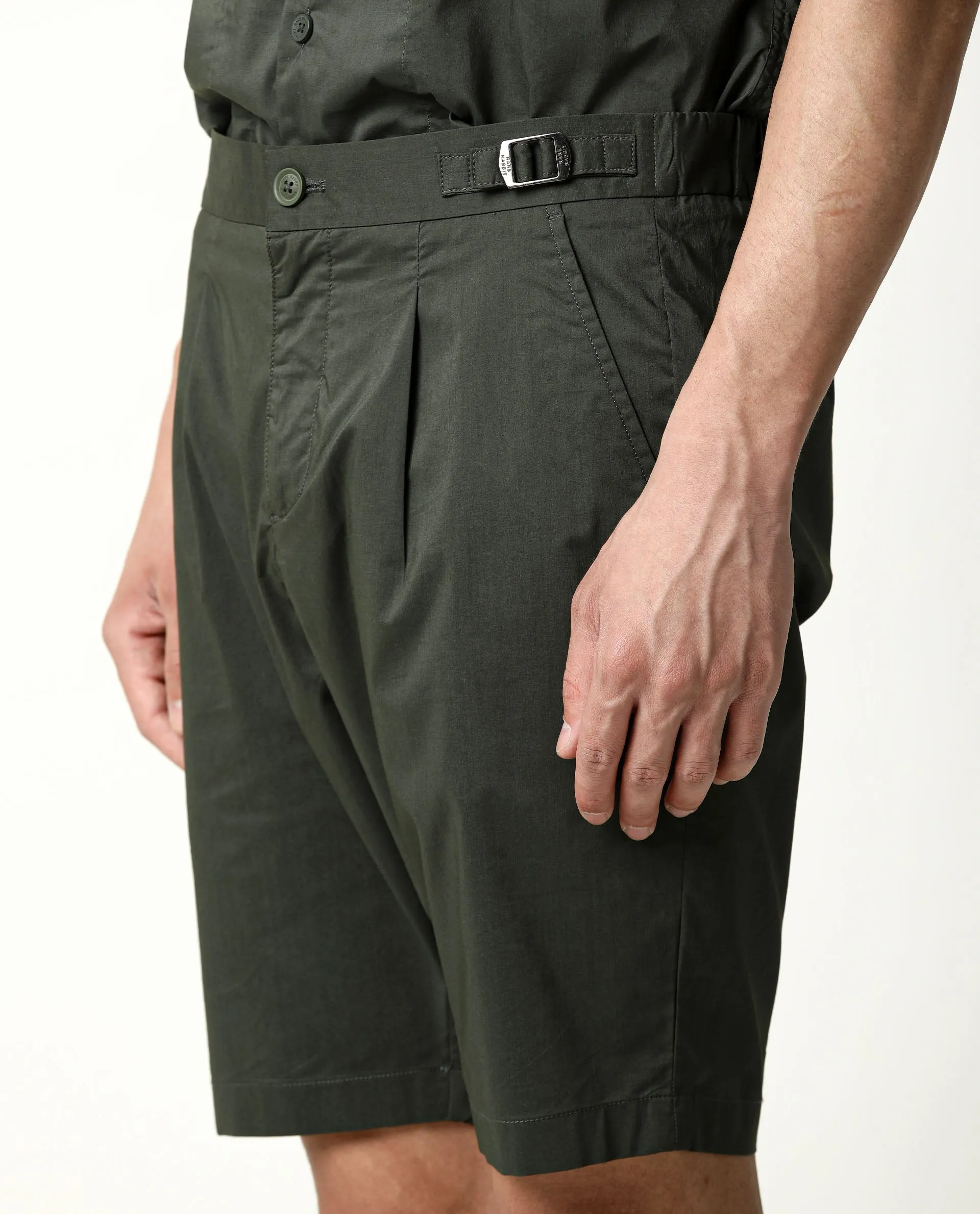 Rare Rabbit Men's Osaka Olive Slim Fit Mid Rise Waist Button & Zip Closure Shorts