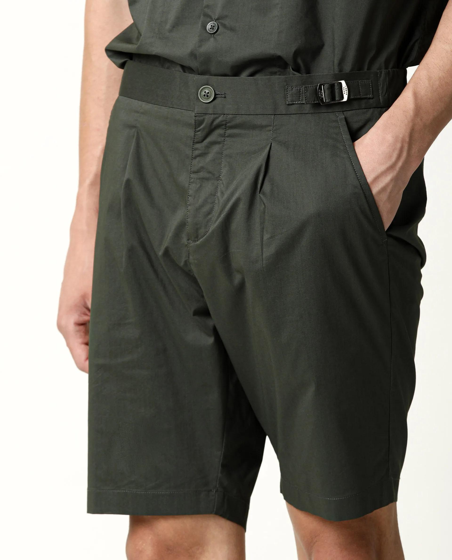 Rare Rabbit Men's Osaka Olive Slim Fit Mid Rise Waist Button & Zip Closure Shorts