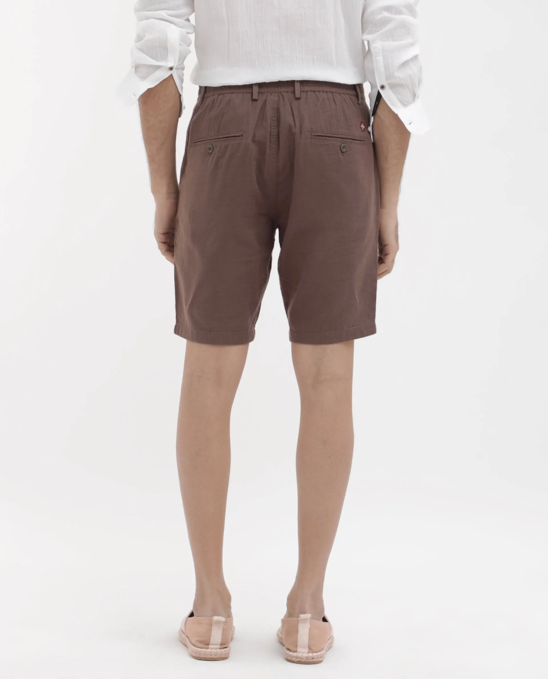 Rare Rabbit Men's Pinto Brown Cotton Fabric Knee Length Solid Shorts
