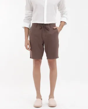Rare Rabbit Men's Pinto Brown Cotton Fabric Knee Length Solid Shorts