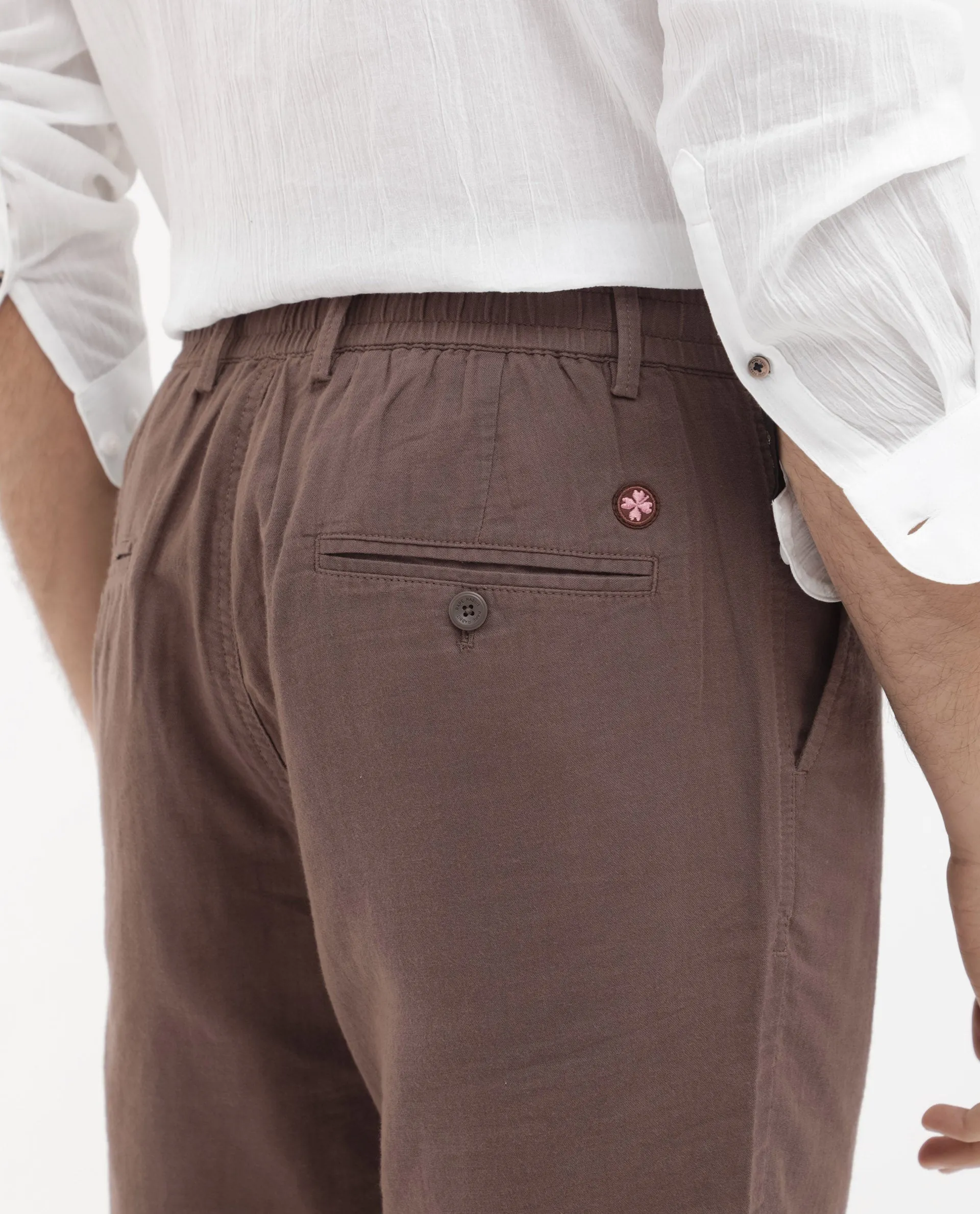 Rare Rabbit Men's Pinto Brown Cotton Fabric Knee Length Solid Shorts