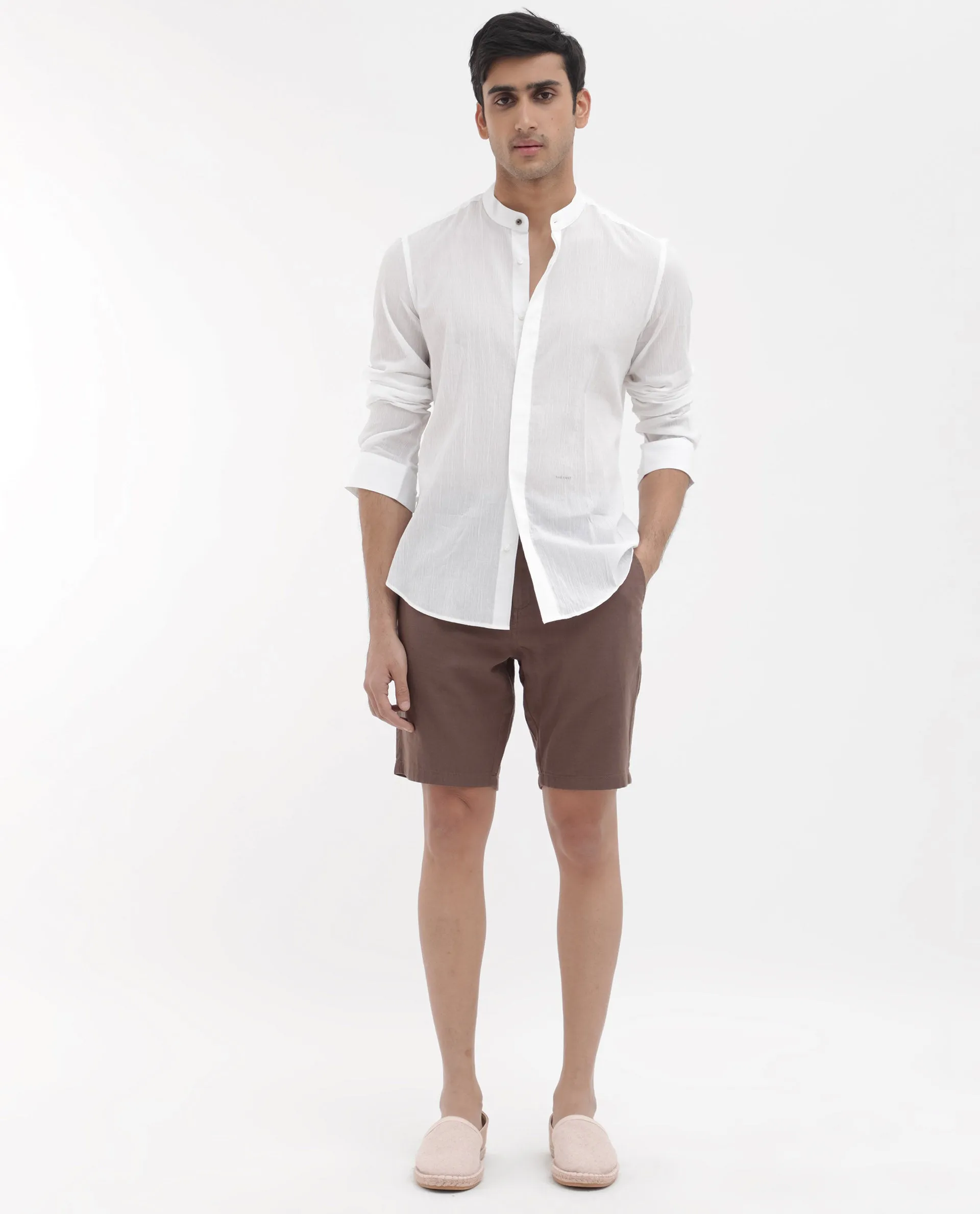 Rare Rabbit Men's Pinto Brown Cotton Fabric Knee Length Solid Shorts