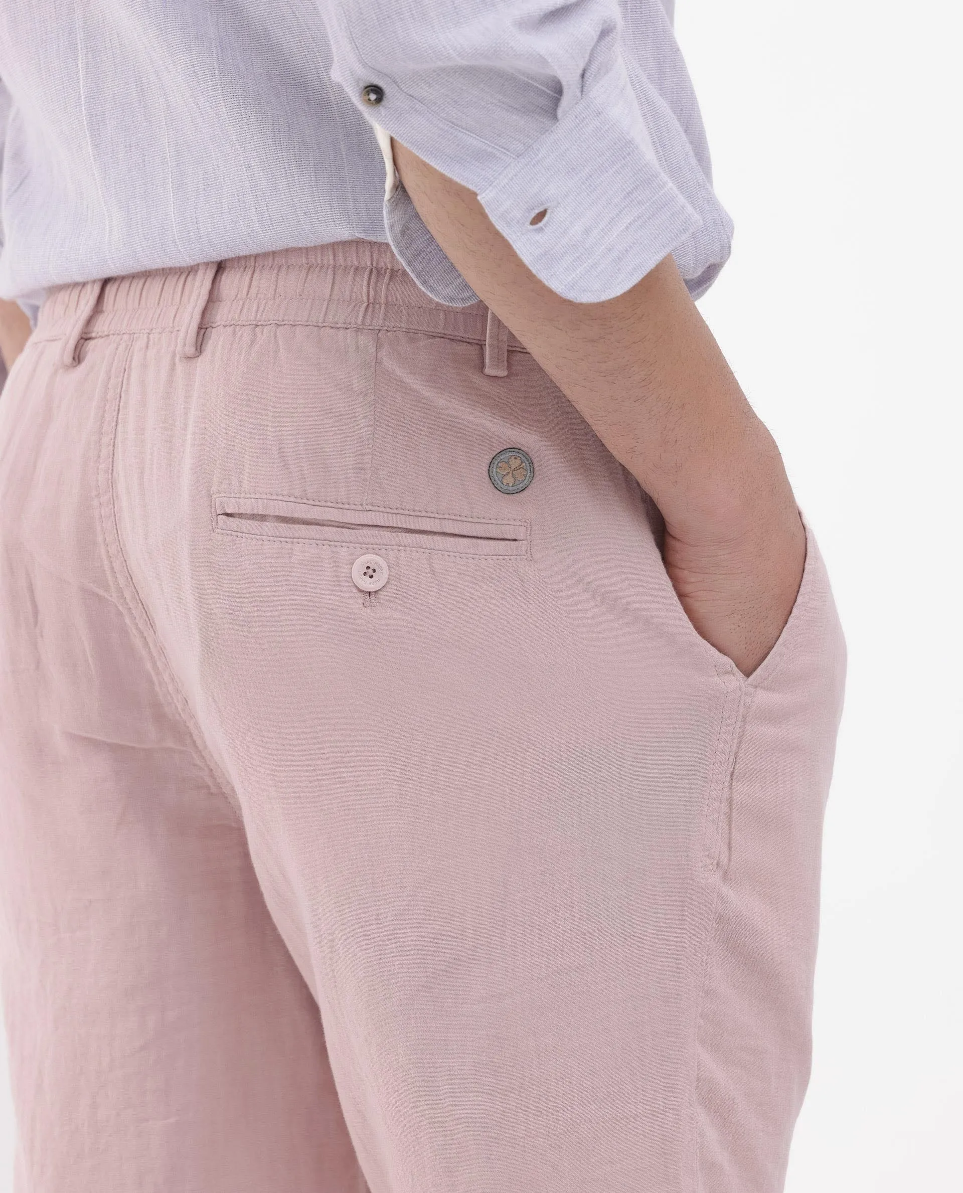 Rare Rabbit Men's Pinto Light Pink Cotton Fabric Drawstring Mid Rise Shorts
