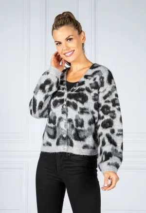 Relaxed Fit Animal Print Cardi in Grey