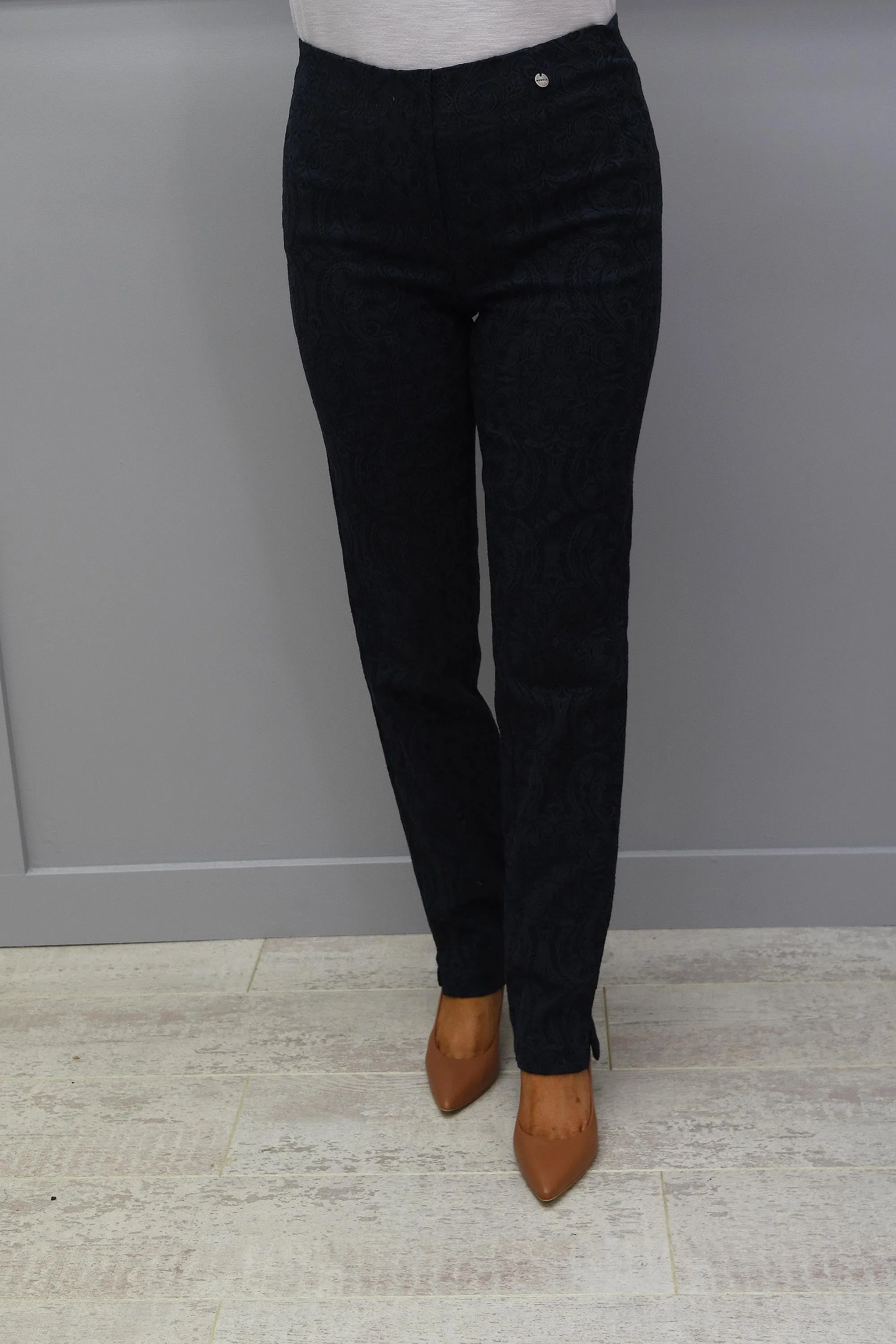 Robell Marie Navy Jacquard Trousers - 51412 54145 69
