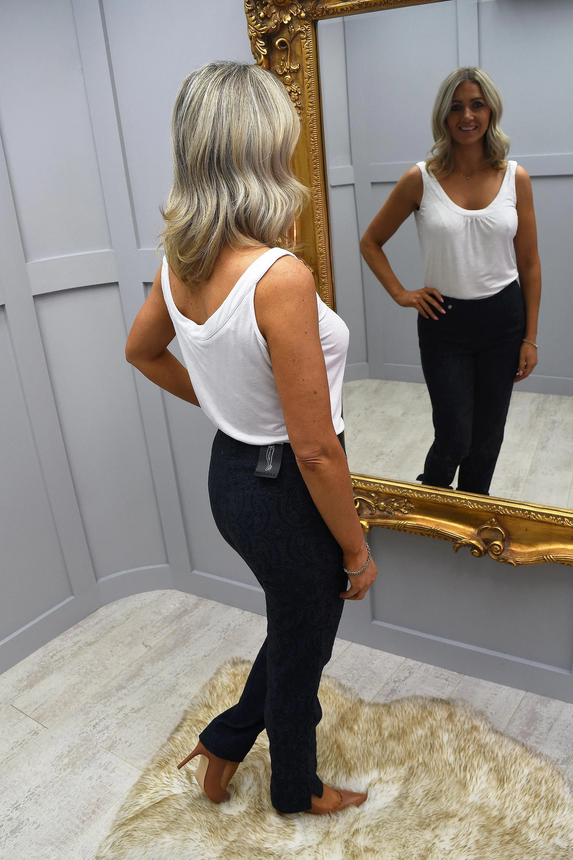 Robell Marie Navy Jacquard Trousers - 51412 54145 69