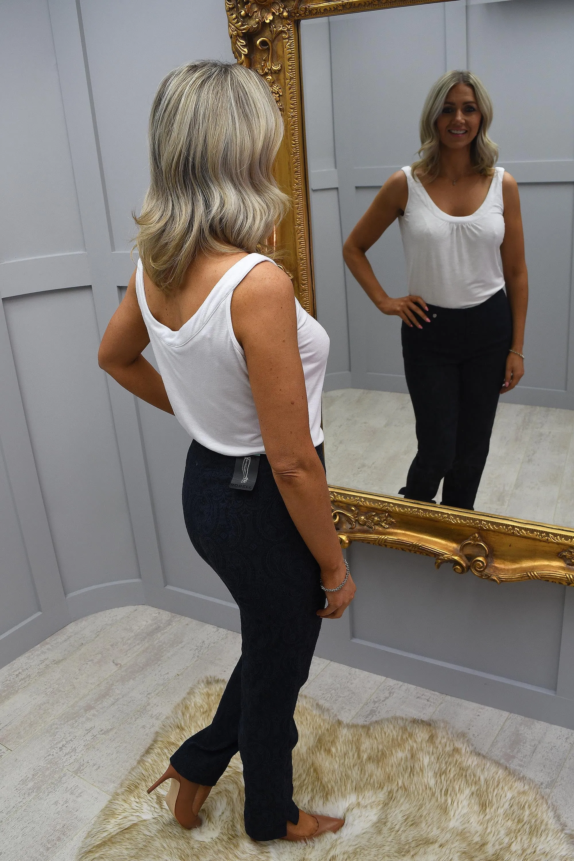 Robell Marie Navy Jacquard Trousers - 51412 54145 69