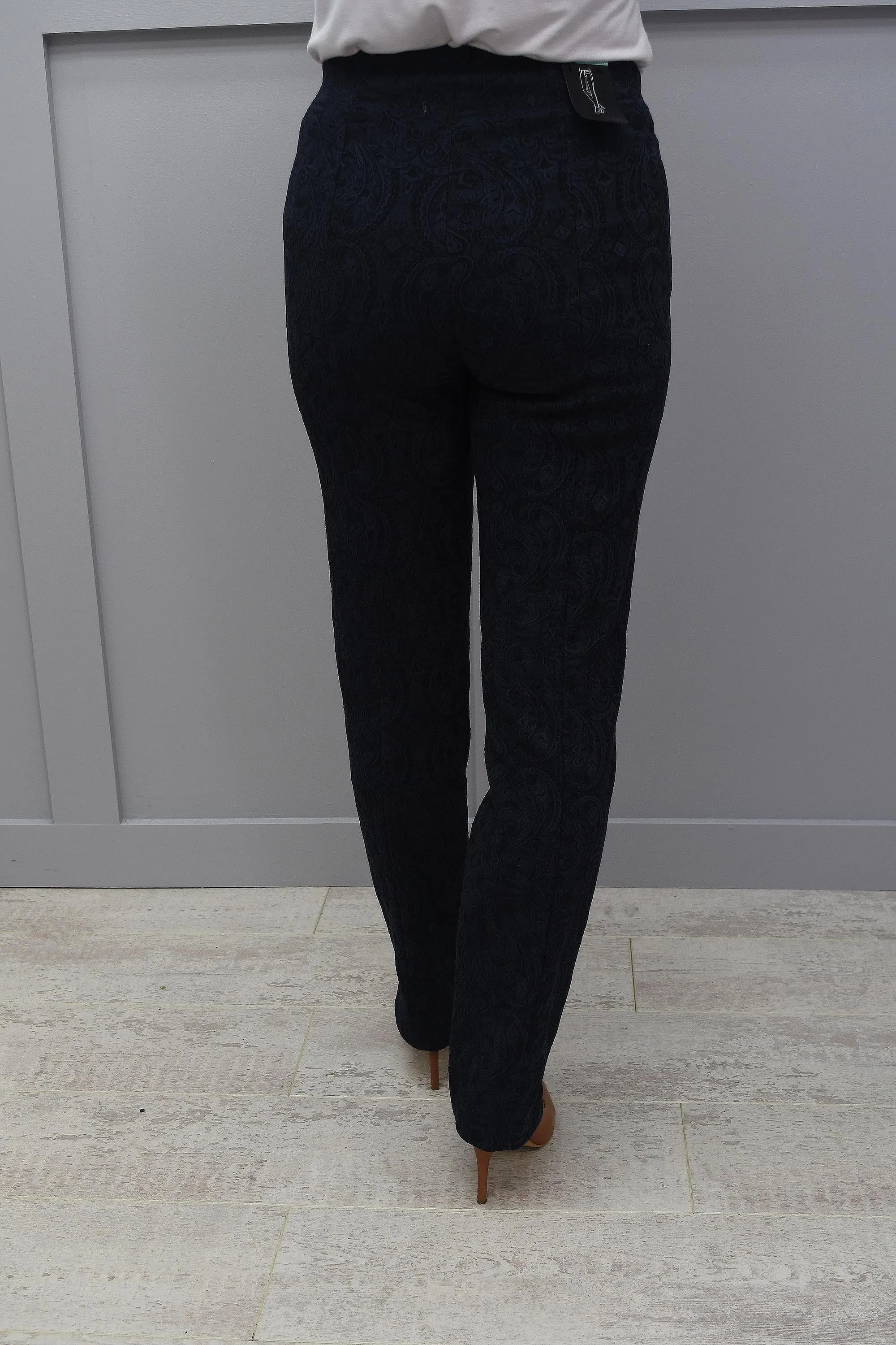 Robell Marie Navy Jacquard Trousers - 51412 54145 69