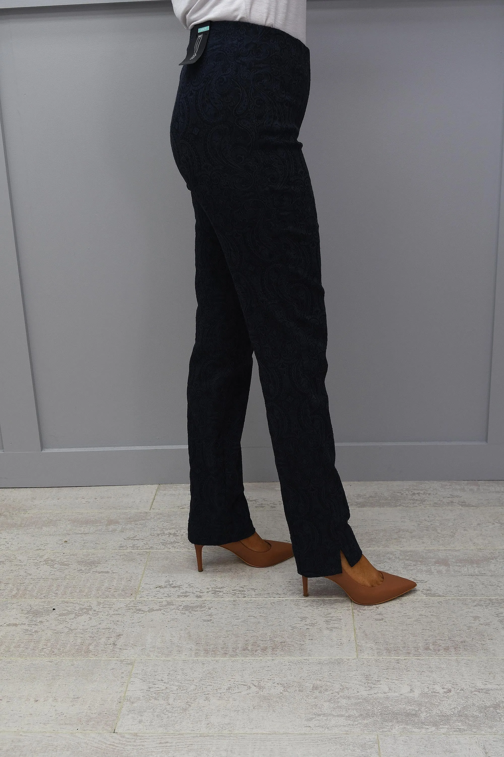 Robell Marie Navy Jacquard Trousers - 51412 54145 69