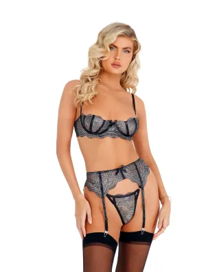 Roma 3pc Metallic Bra & Garter Set Roma Confidential